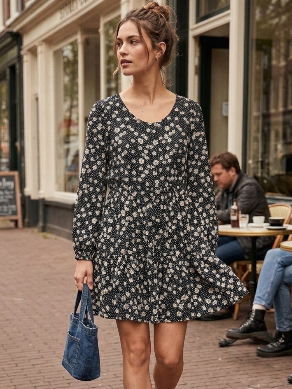 Jolt 90s Grunge Daisy Polka Dot Tiered Babydoll Mini Dress M